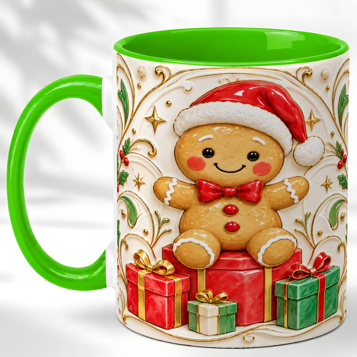 #pl[11oz|Green] Santa Gingerbread Coffee Mug, Christmas Cookie Mug, Ceramic Cup