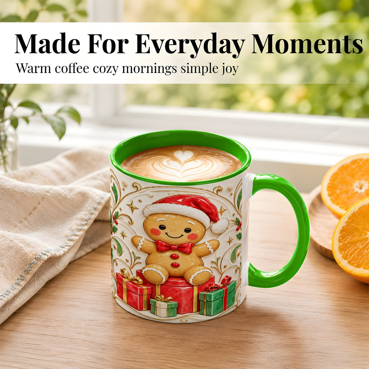 #pl[11oz|Green] Santa Gingerbread Coffee Mug, Christmas Cookie Mug, Ceramic Cup