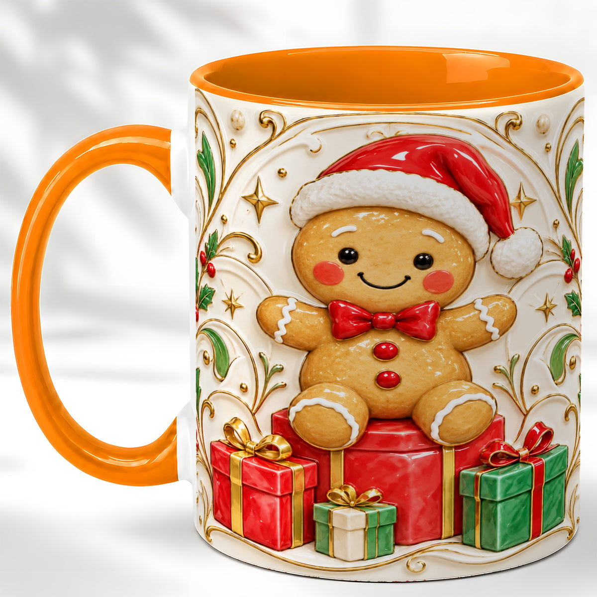 #pl[11oz|Orange] Santa Gingerbread Coffee Mug, Christmas Cookie Mug, Ceramic Cup