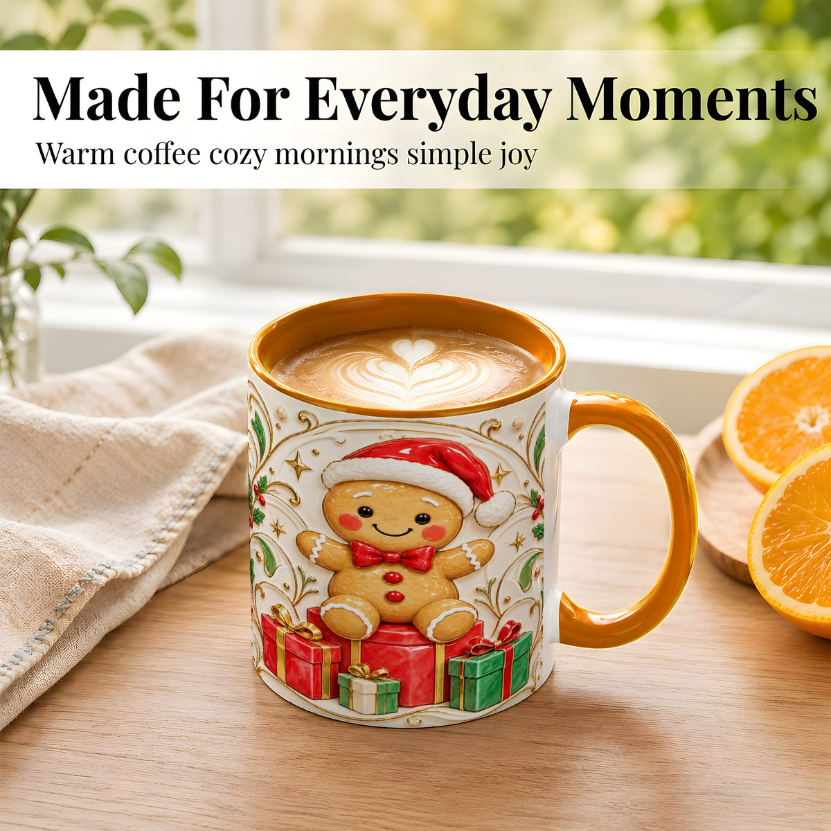 #pl[11oz|Orange] Santa Gingerbread Coffee Mug, Christmas Cookie Mug, Ceramic Cup