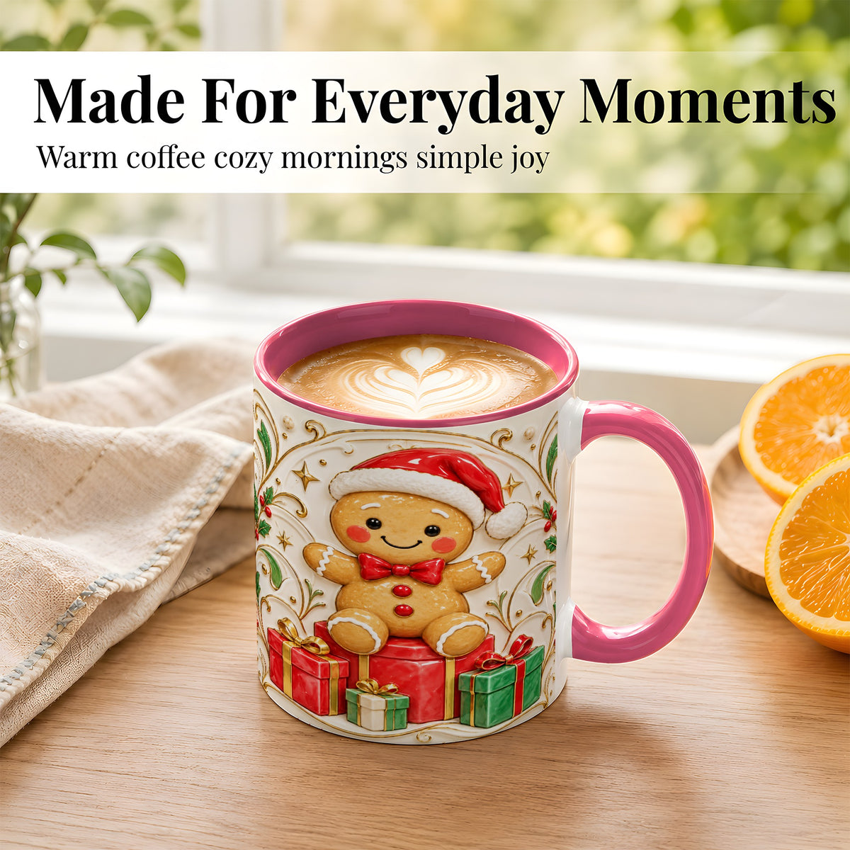 #pl[11oz|Pink] Santa Gingerbread Coffee Mug, Christmas Cookie Mug, Ceramic Cup