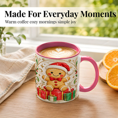 #pl[11oz|Pink] Santa Gingerbread Coffee Mug, Christmas Cookie Mug, Ceramic Cup