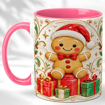 #pl[11oz|Pink] Santa Gingerbread Coffee Mug, Christmas Cookie Mug, Ceramic Cup