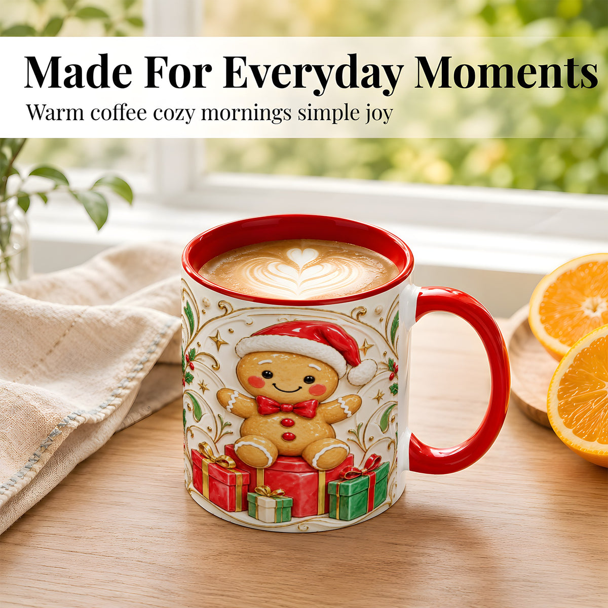 #pl[11oz|Red] Santa Gingerbread Coffee Mug, Christmas Cookie Mug, Ceramic Cup