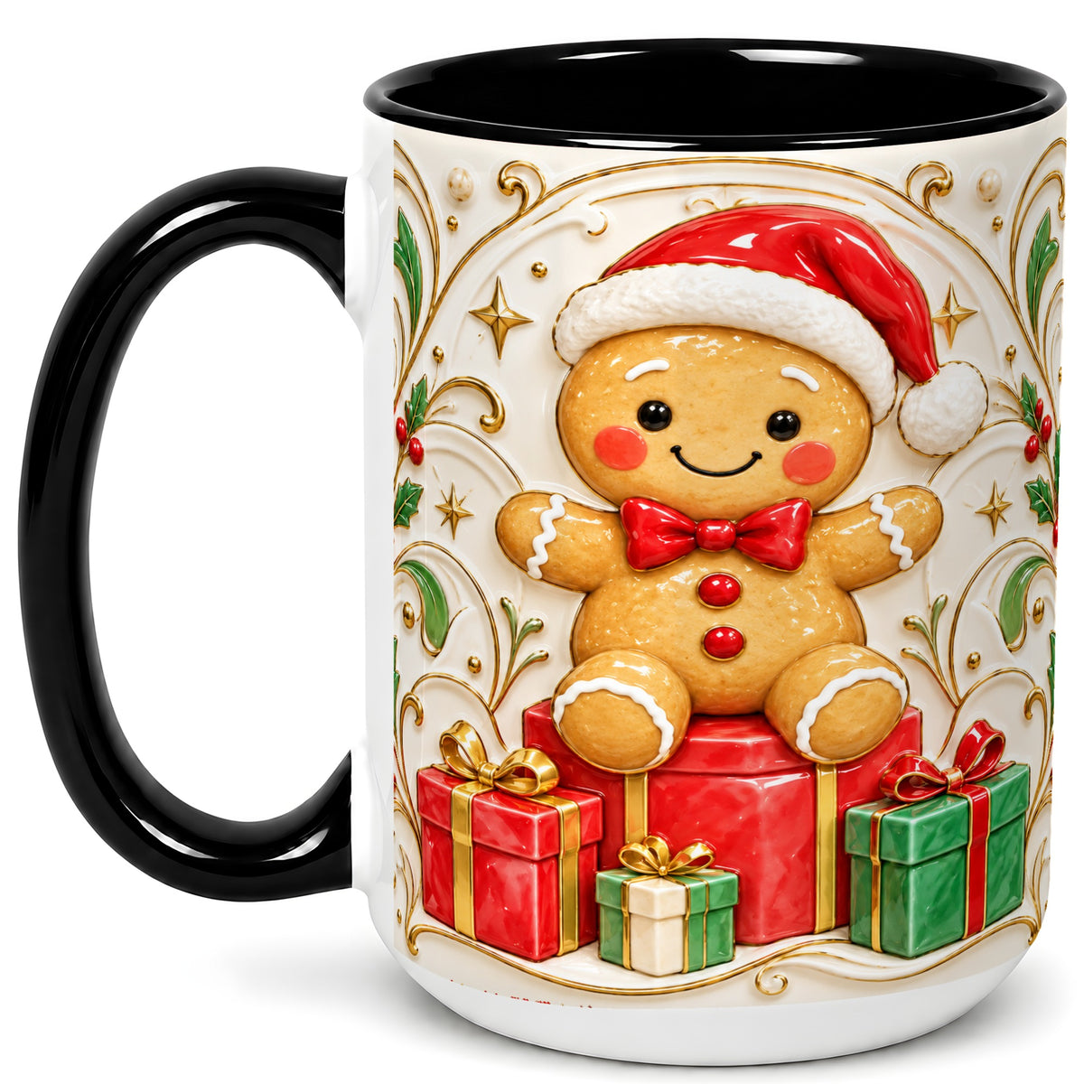 #pl[15oz|Black] Santa Gingerbread Coffee Mug, Christmas Cookie Mug, Ceramic Cup