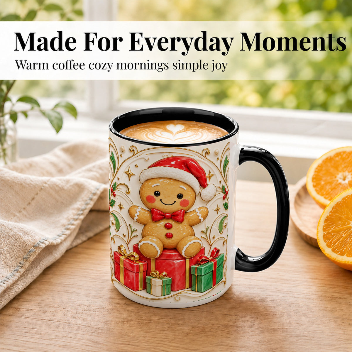 #pl[15oz|Black] Santa Gingerbread Coffee Mug, Christmas Cookie Mug, Ceramic Cup