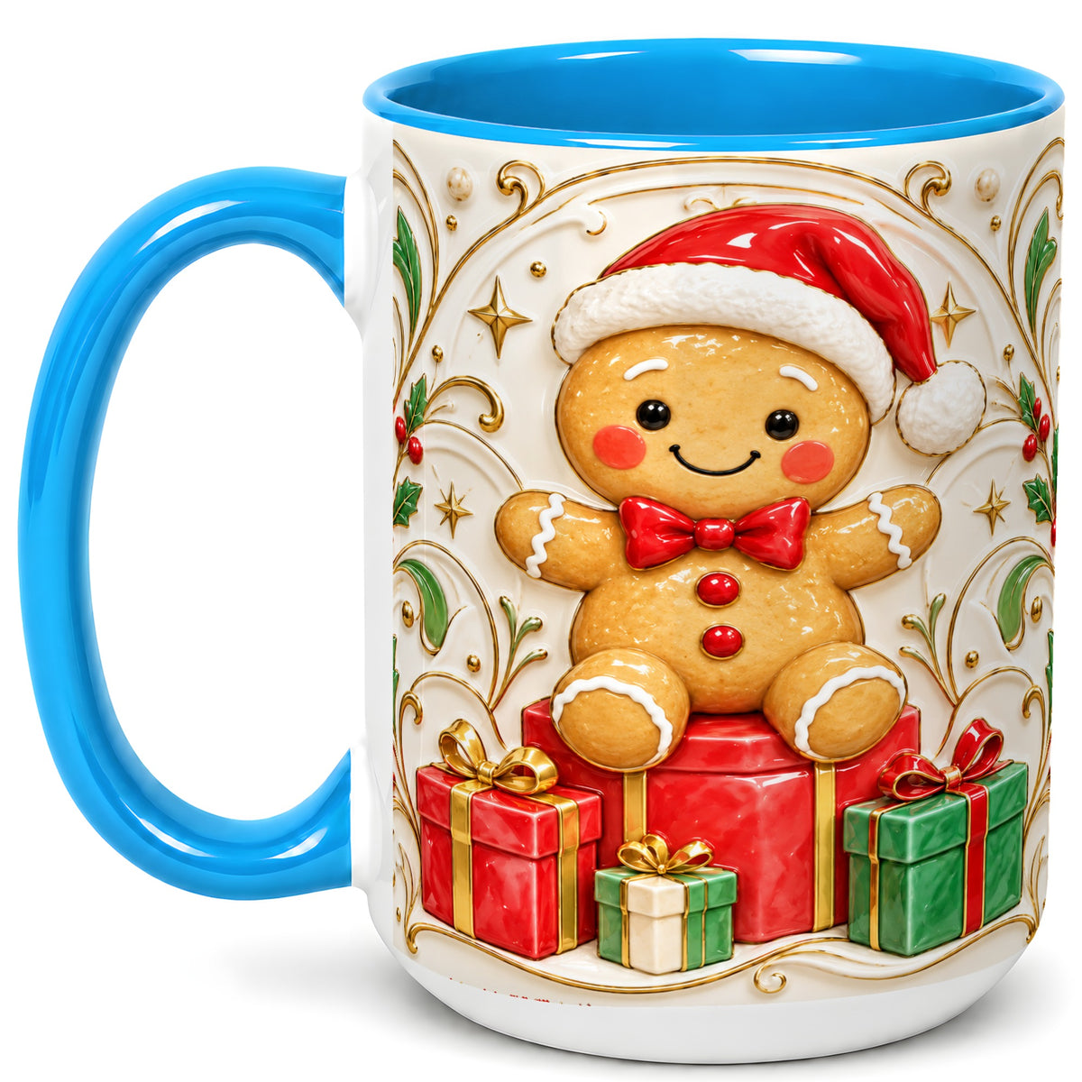 #pl[15oz|Blue] Santa Gingerbread Coffee Mug, Christmas Cookie Mug, Ceramic Cup