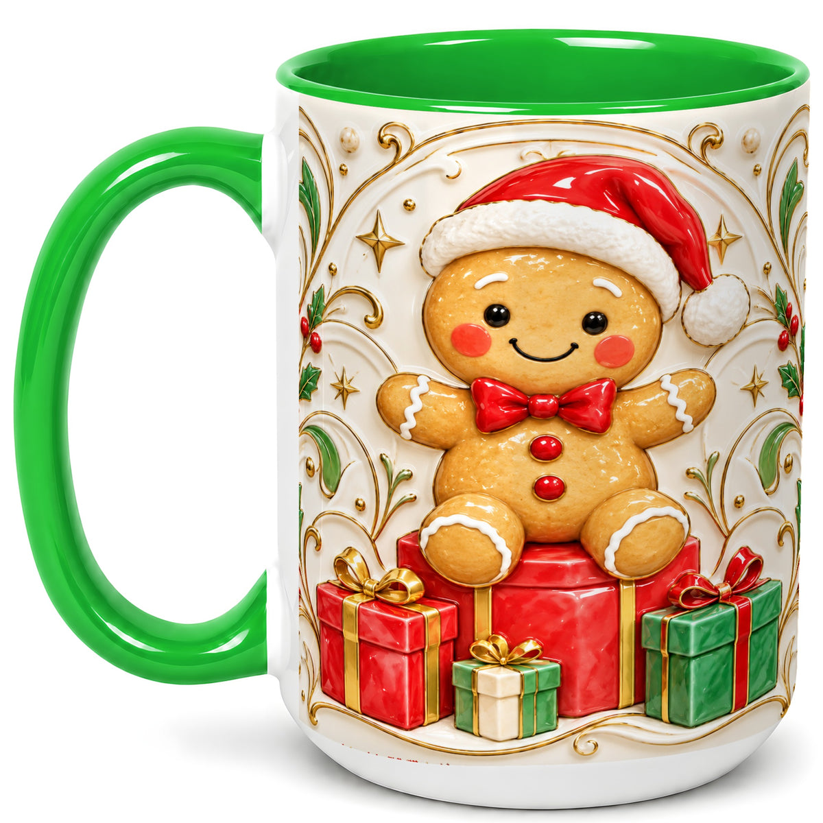 #pl[15oz|Green] Santa Gingerbread Coffee Mug, Christmas Cookie Mug, Ceramic Cup