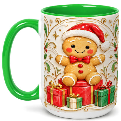 #pl[15oz|Green] Santa Gingerbread Coffee Mug, Christmas Cookie Mug, Ceramic Cup
