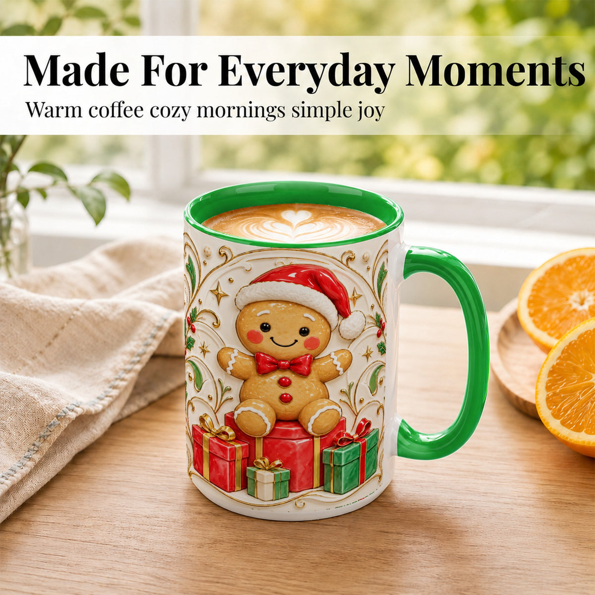 #pl[15oz|Green] Santa Gingerbread Coffee Mug, Christmas Cookie Mug, Ceramic Cup