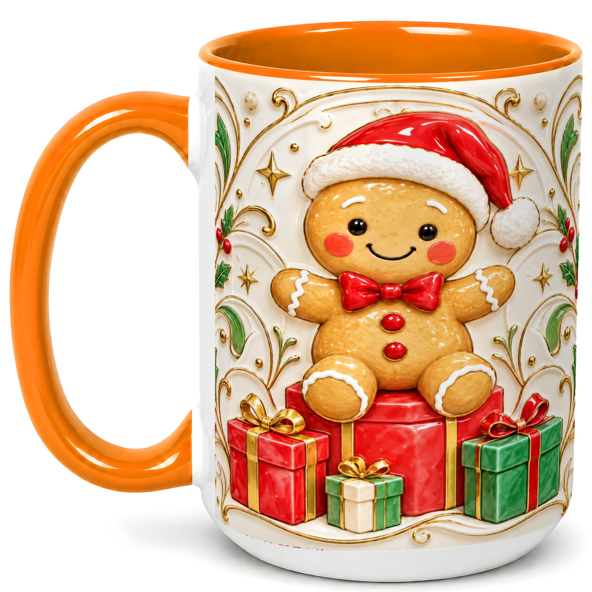 #pl[15oz|Orange] Santa Gingerbread Coffee Mug, Christmas Cookie Mug, Ceramic Cup