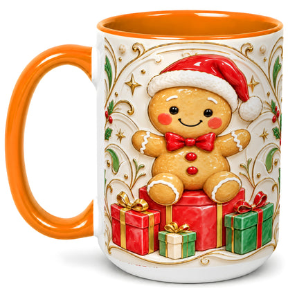 #pl[15oz|Orange] Santa Gingerbread Coffee Mug, Christmas Cookie Mug, Ceramic Cup