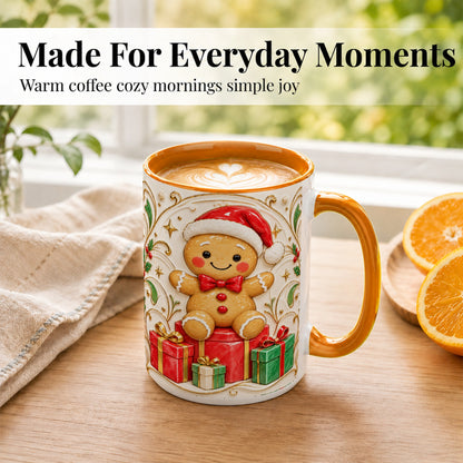 #pl[15oz|Orange] Santa Gingerbread Coffee Mug, Christmas Cookie Mug, Ceramic Cup
