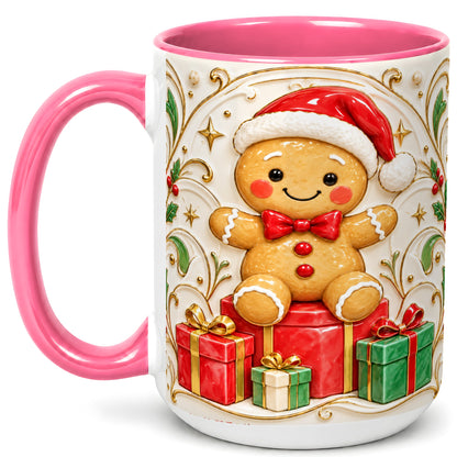 #pl[15oz|Pink] Santa Gingerbread Coffee Mug, Christmas Cookie Mug, Ceramic Cup