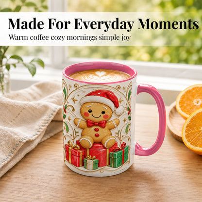 #pl[15oz|Pink] Santa Gingerbread Coffee Mug, Christmas Cookie Mug, Ceramic Cup