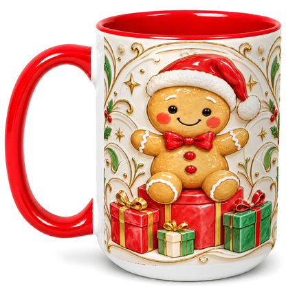 #pl[15oz|Red] Santa Gingerbread Coffee Mug, Christmas Cookie Mug, Ceramic Cup