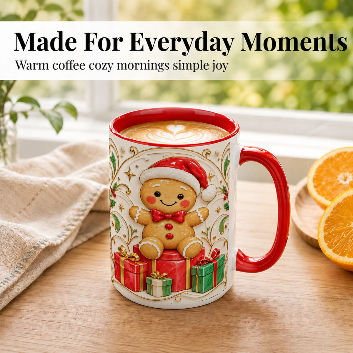 #pl[15oz|Red] Santa Gingerbread Coffee Mug, Christmas Cookie Mug, Ceramic Cup