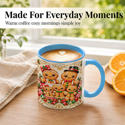 #pl[11oz|Blue] Gingerbread Family Coffee Mug, Christmas Cookie Mug, Ceramic Cup