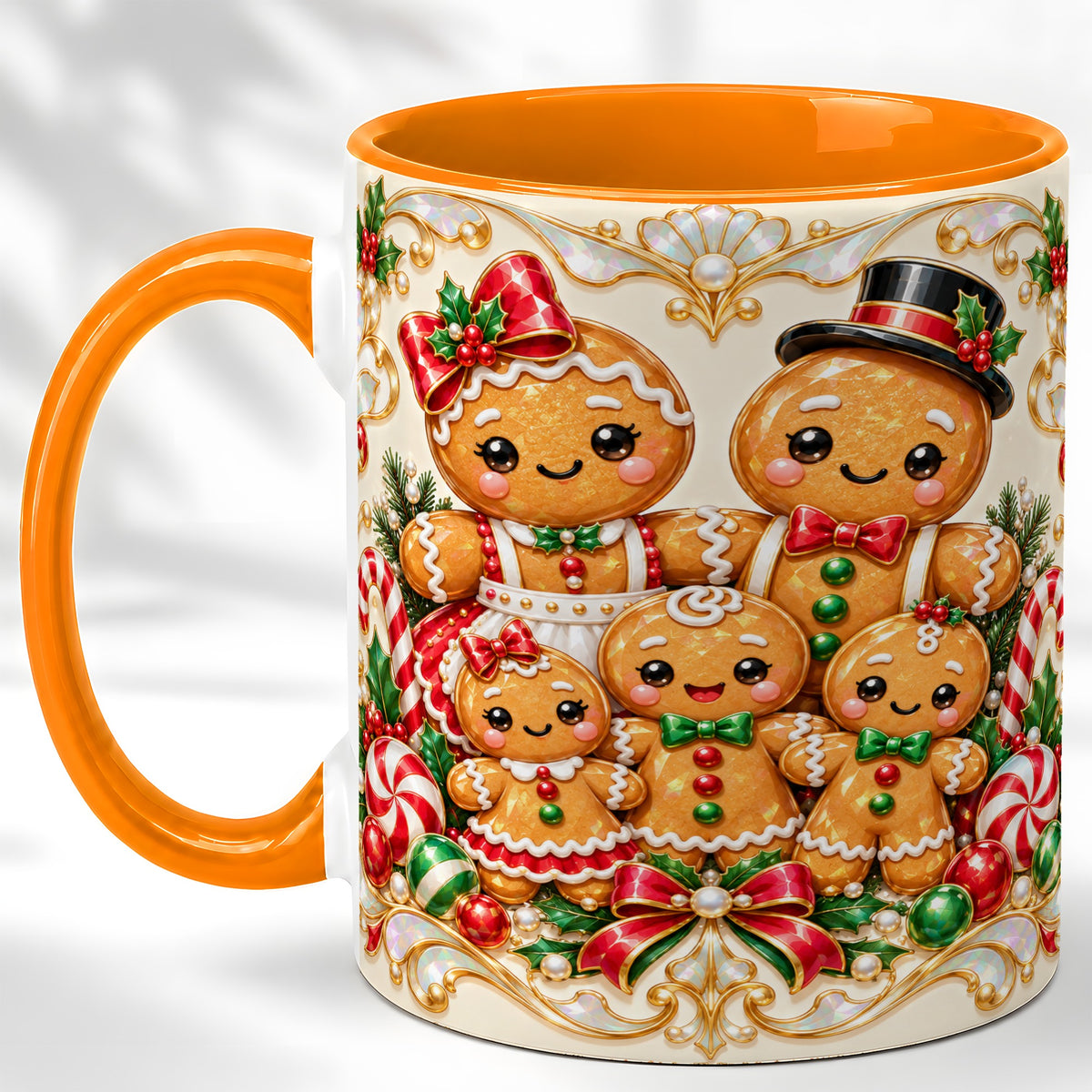 #pl[11oz|Orange] Gingerbread Family Coffee Mug, Christmas Cookie Mug, Ceramic Cup