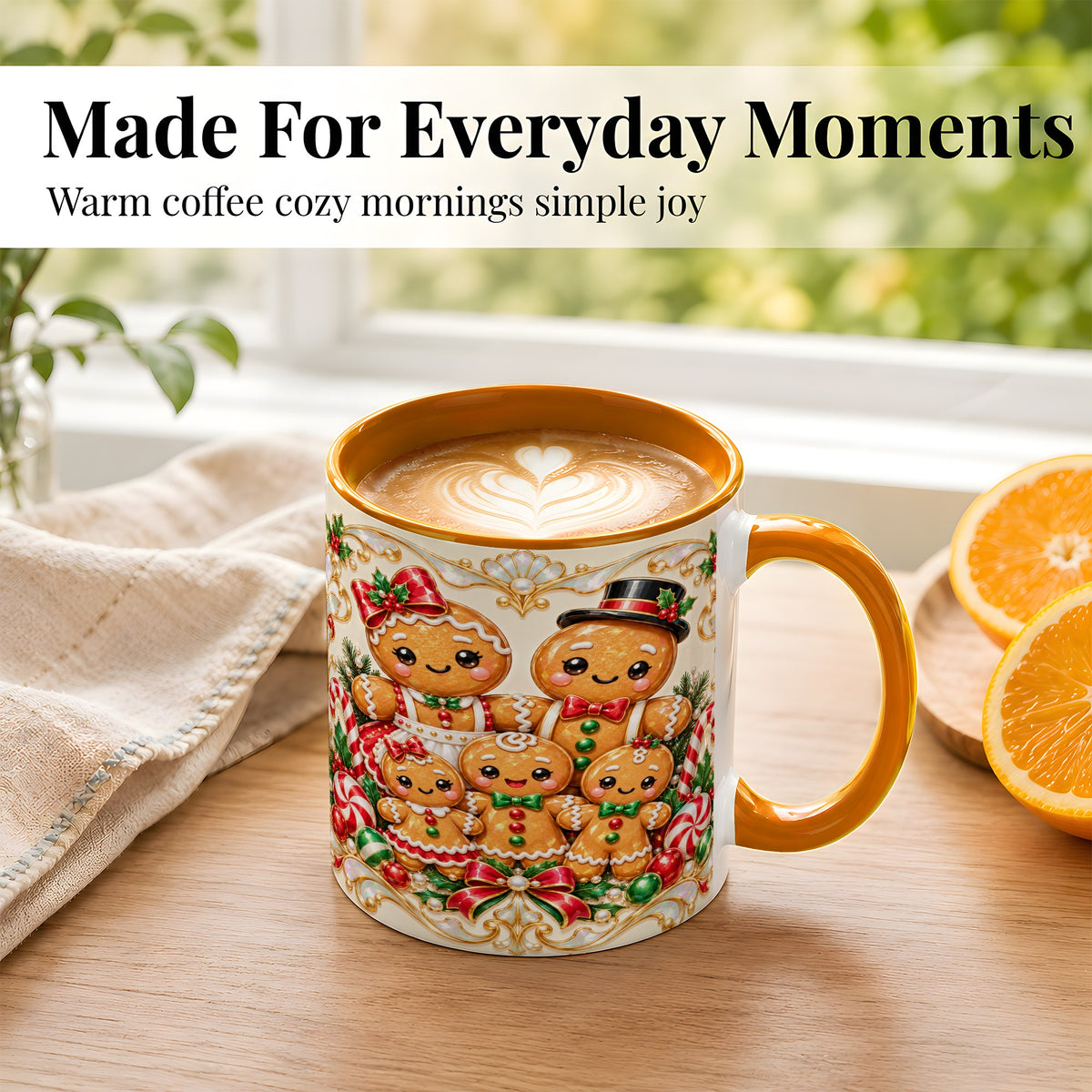 #pl[11oz|Orange] Gingerbread Family Coffee Mug, Christmas Cookie Mug, Ceramic Cup
