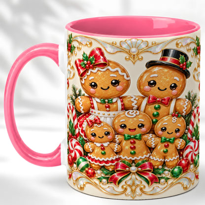 #pl[11oz|Pink] Gingerbread Family Coffee Mug, Christmas Cookie Mug, Ceramic Cup