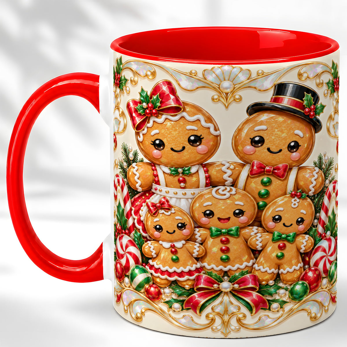 Gingerbread Family Coffee Mug, Christmas Cookie Mug, Ceramic Cup