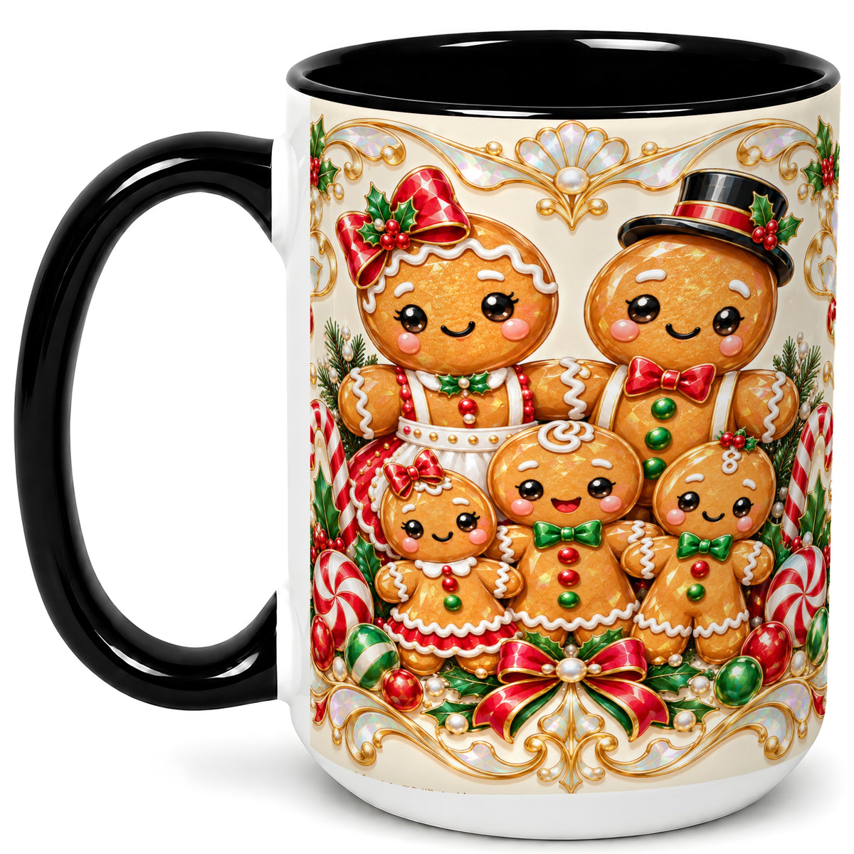 #pl[15oz|Black] Gingerbread Family Coffee Mug, Christmas Cookie Mug, Ceramic Cup