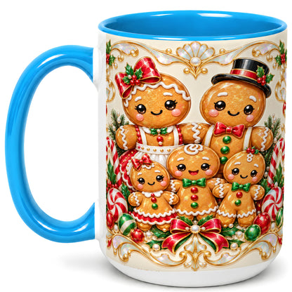 #pl[15oz|Blue] Gingerbread Family Coffee Mug, Christmas Cookie Mug, Ceramic Cup