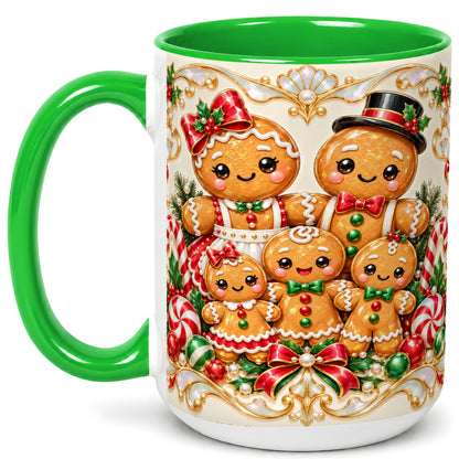 #pl[15oz|Green] Gingerbread Family Coffee Mug, Christmas Cookie Mug, Ceramic Cup