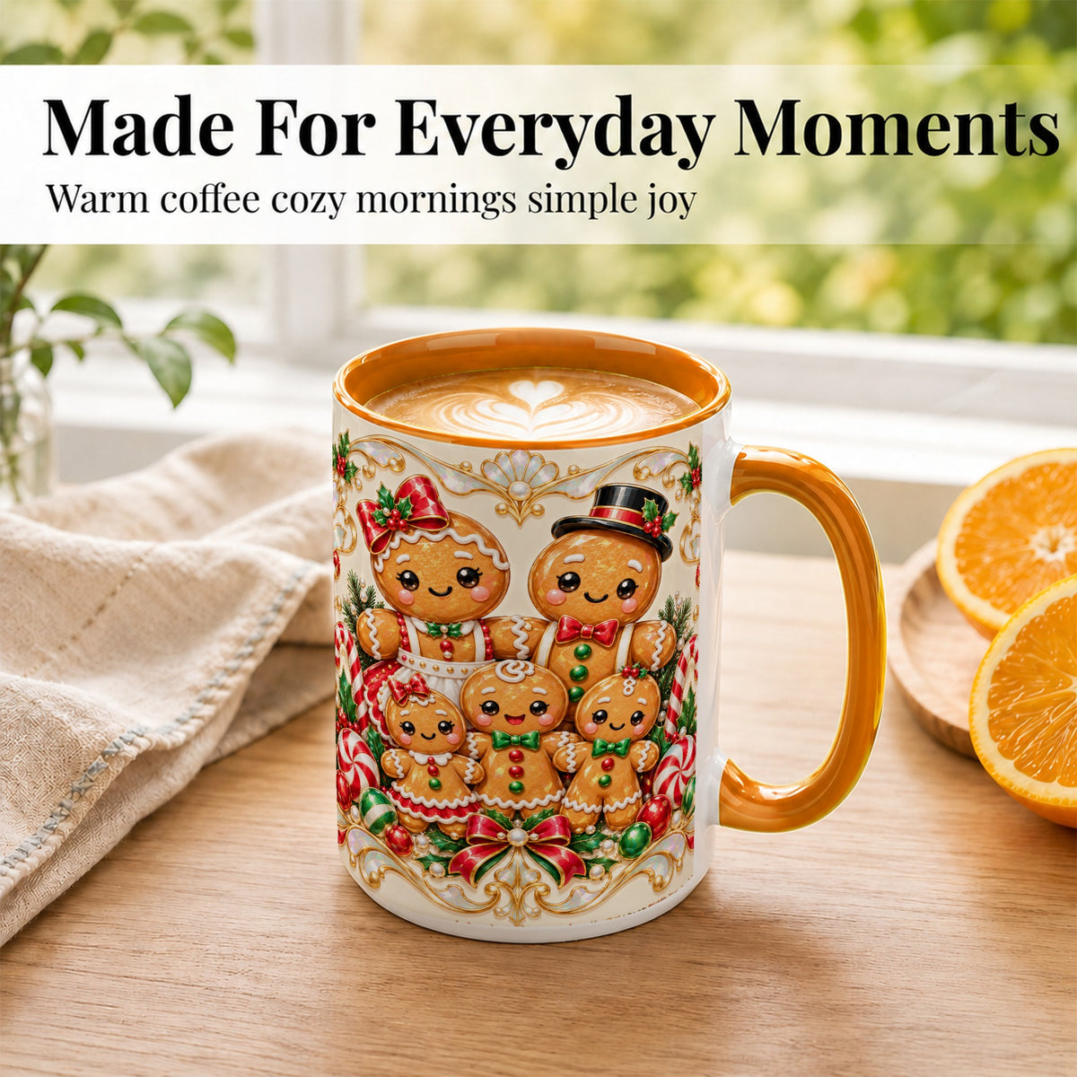 #pl[15oz|Orange] Gingerbread Family Coffee Mug, Christmas Cookie Mug, Ceramic Cup