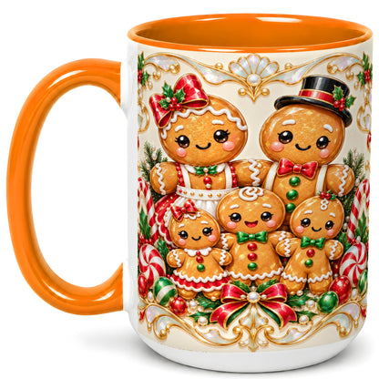 #pl[15oz|Orange] Gingerbread Family Coffee Mug, Christmas Cookie Mug, Ceramic Cup