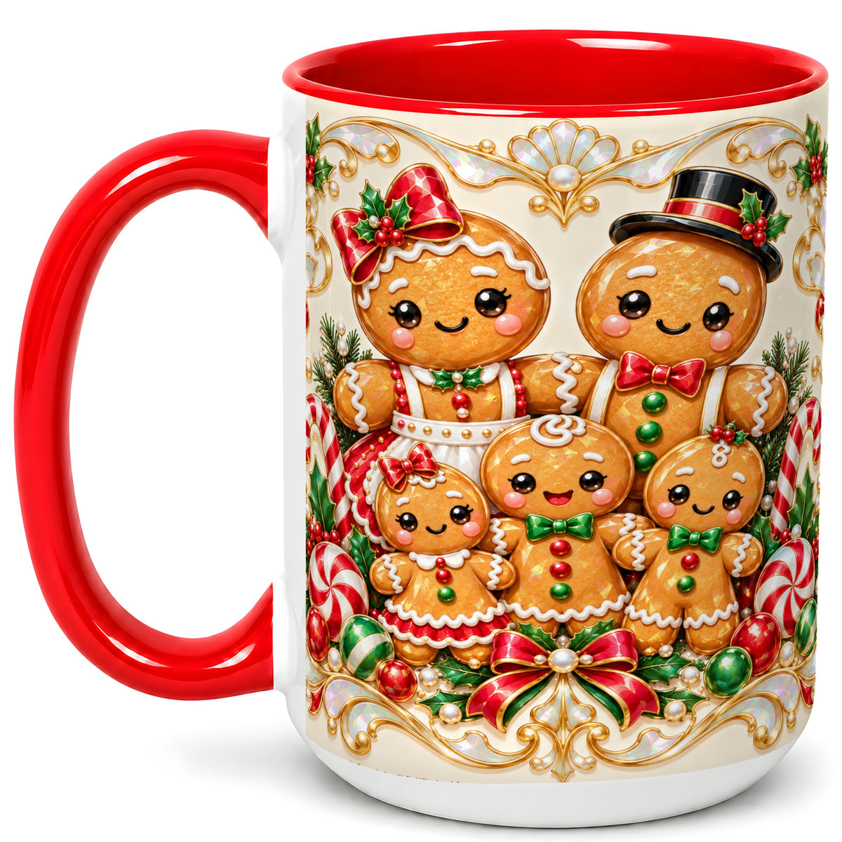 #pl[15oz|Red] Gingerbread Family Coffee Mug, Christmas Cookie Mug, Ceramic Cup