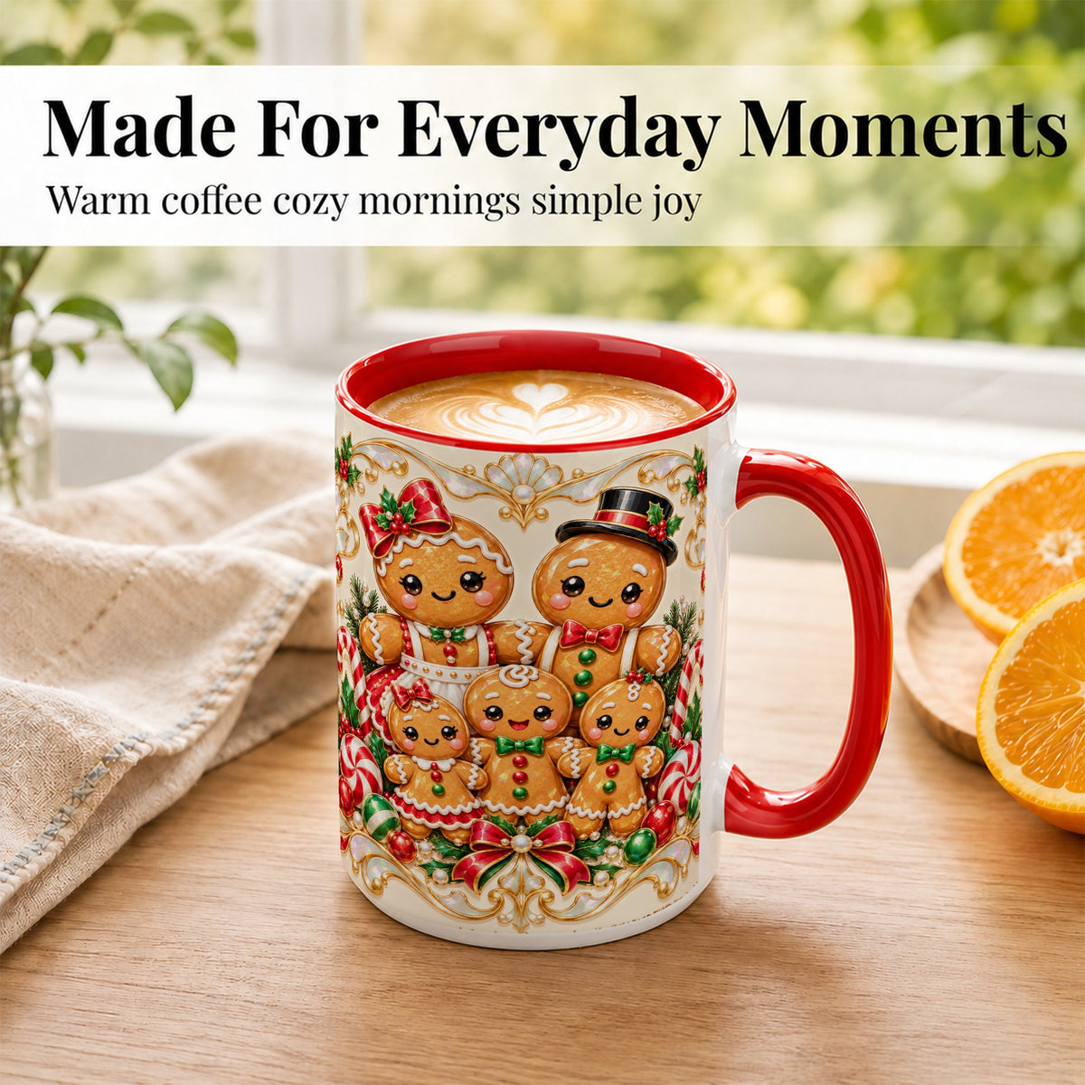 #pl[15oz|Red] Gingerbread Family Coffee Mug, Christmas Cookie Mug, Ceramic Cup