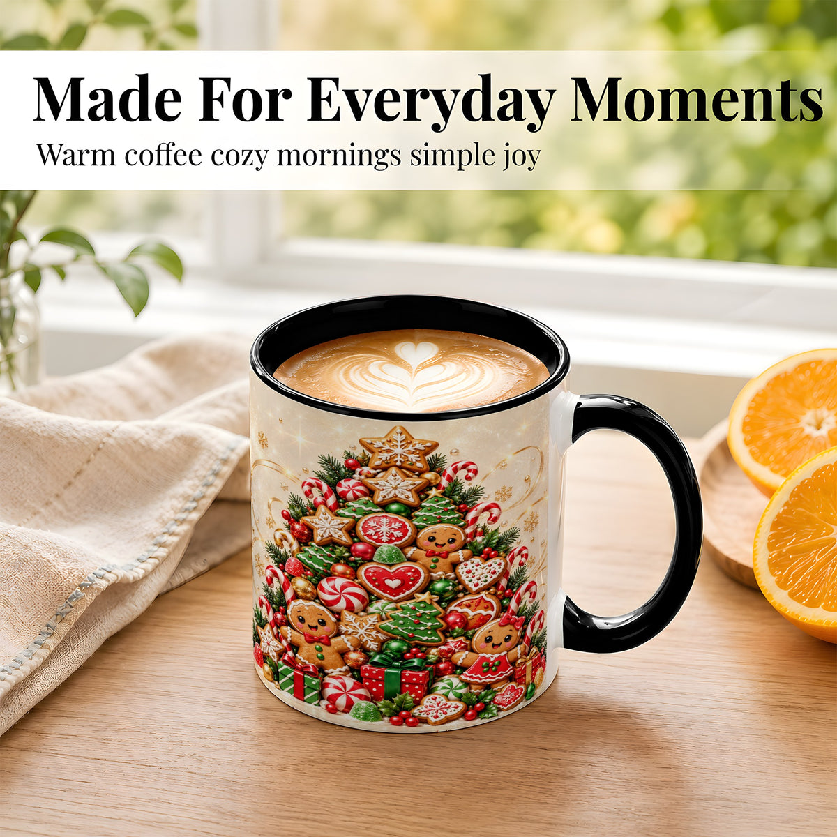 #pl[11oz|Black] Gingerbread Christmas Tree Coffee Mug, Holiday Cookie Mug, Ceramic Cup