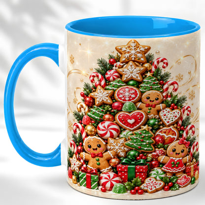 #pl[11oz|Blue] Gingerbread Christmas Tree Coffee Mug, Holiday Cookie Mug, Ceramic Cup