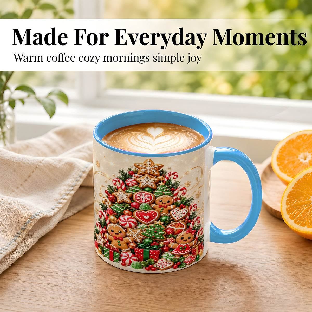 #pl[11oz|Blue] Gingerbread Christmas Tree Coffee Mug, Holiday Cookie Mug, Ceramic Cup