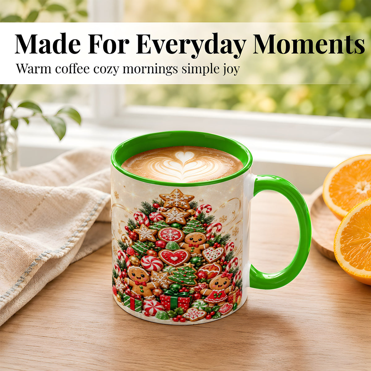 #pl[11oz|Green] Gingerbread Christmas Tree Coffee Mug, Holiday Cookie Mug, Ceramic Cup