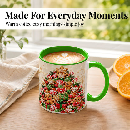 #pl[11oz|Green] Gingerbread Christmas Tree Coffee Mug, Holiday Cookie Mug, Ceramic Cup