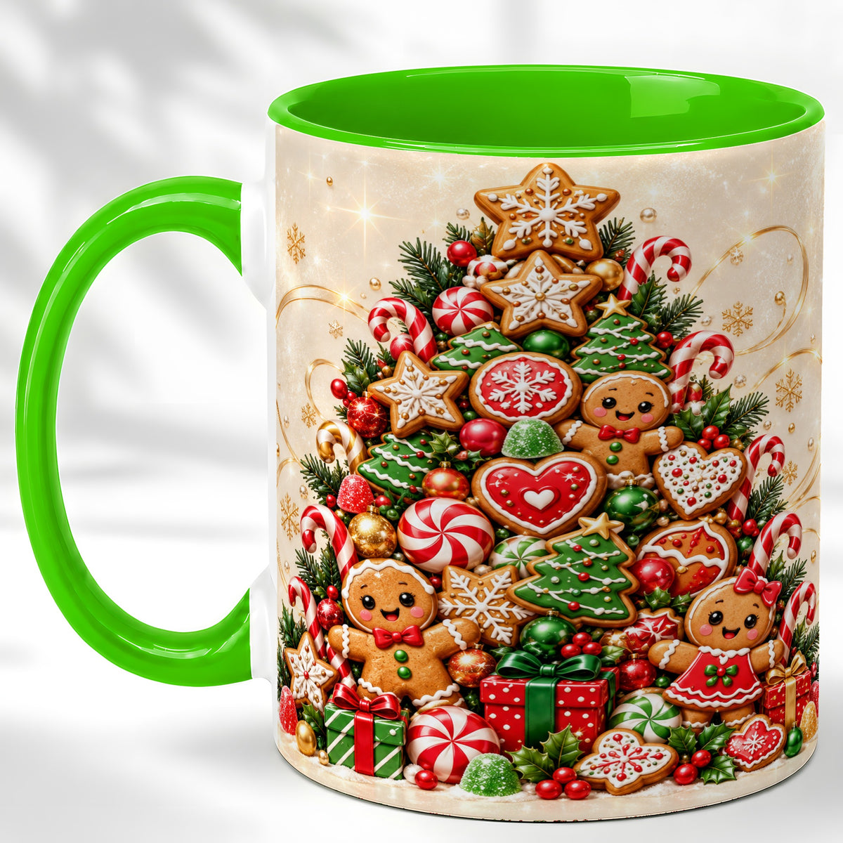 #pl[11oz|Green] Gingerbread Christmas Tree Coffee Mug, Holiday Cookie Mug, Ceramic Cup