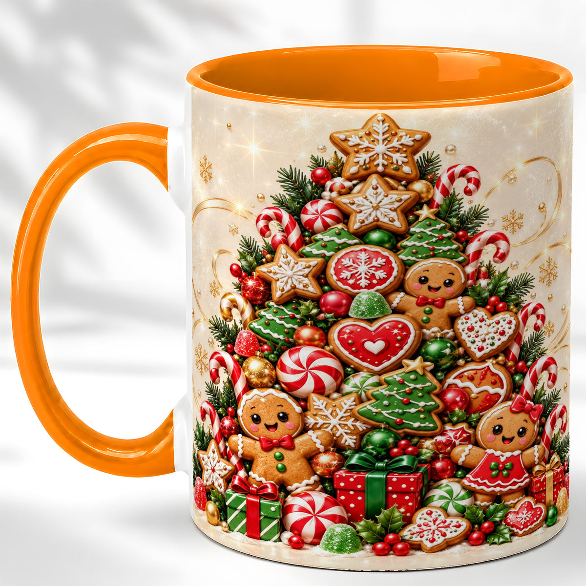#pl[11oz|Orange] Gingerbread Christmas Tree Coffee Mug, Holiday Cookie Mug, Ceramic Cup