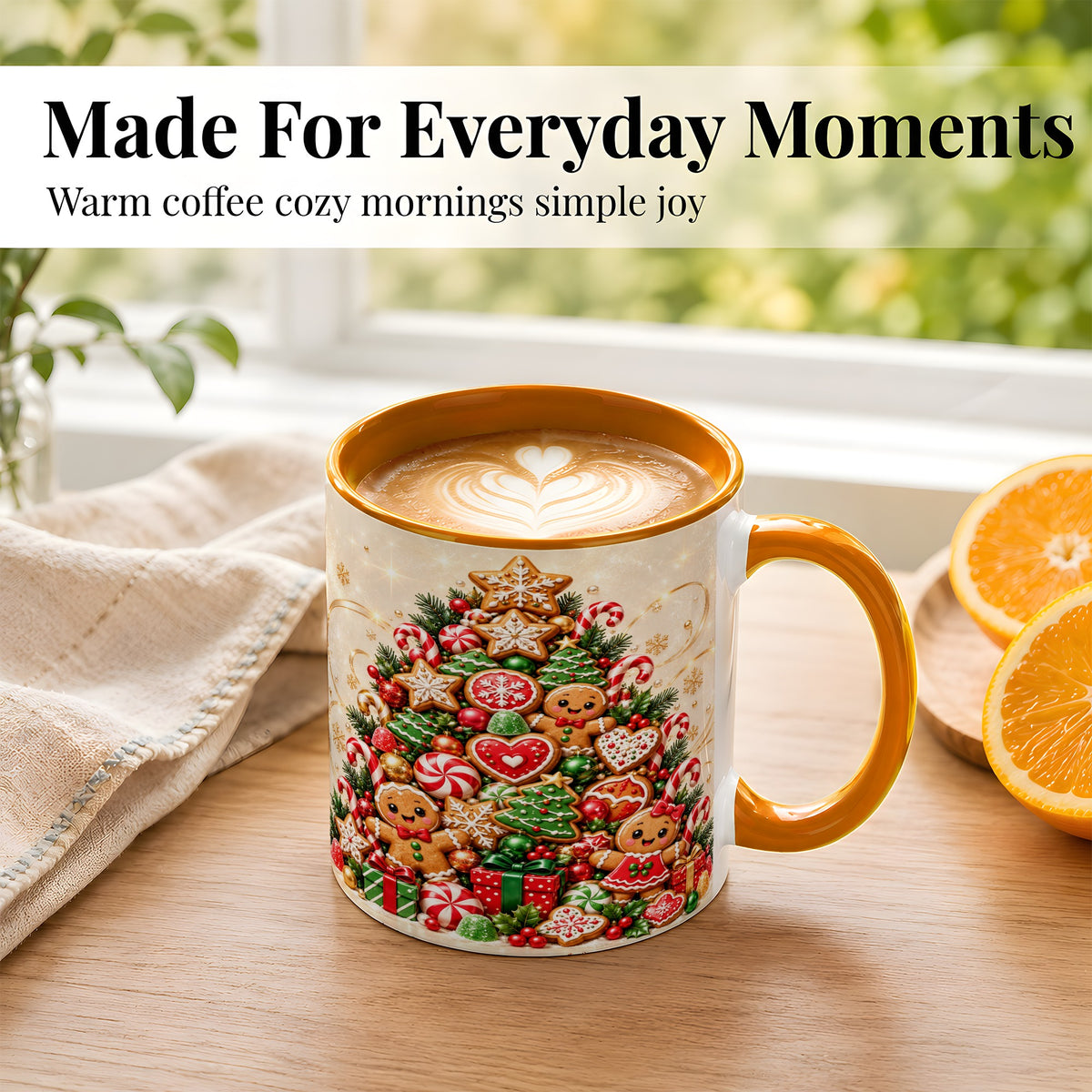 #pl[11oz|Orange] Gingerbread Christmas Tree Coffee Mug, Holiday Cookie Mug, Ceramic Cup