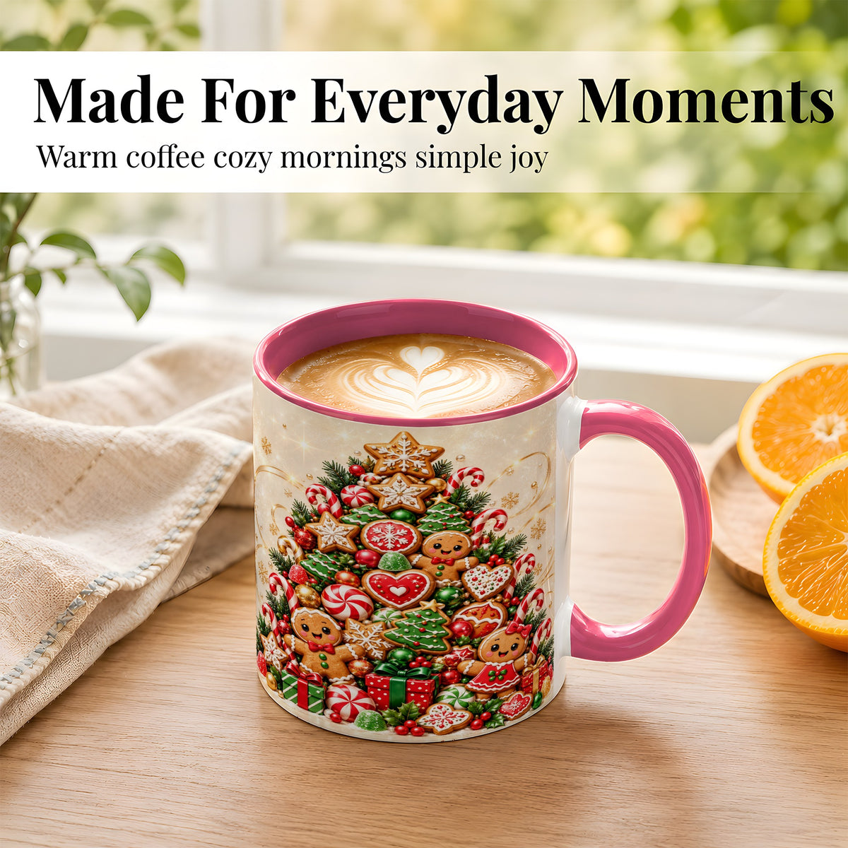 #pl[11oz|Pink] Gingerbread Christmas Tree Coffee Mug, Holiday Cookie Mug, Ceramic Cup
