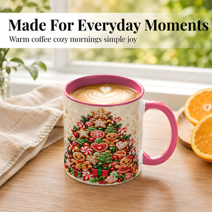 #pl[11oz|Pink] Gingerbread Christmas Tree Coffee Mug, Holiday Cookie Mug, Ceramic Cup