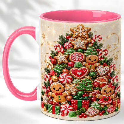#pl[11oz|Pink] Gingerbread Christmas Tree Coffee Mug, Holiday Cookie Mug, Ceramic Cup
