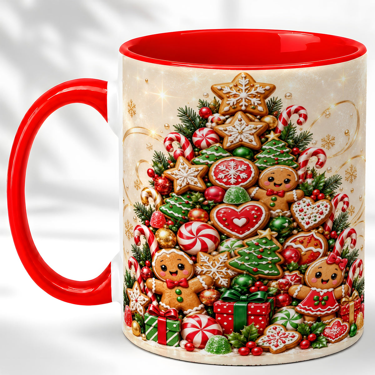 Gingerbread Christmas Tree Coffee Mug, Holiday Cookie Mug, Ceramic Cup