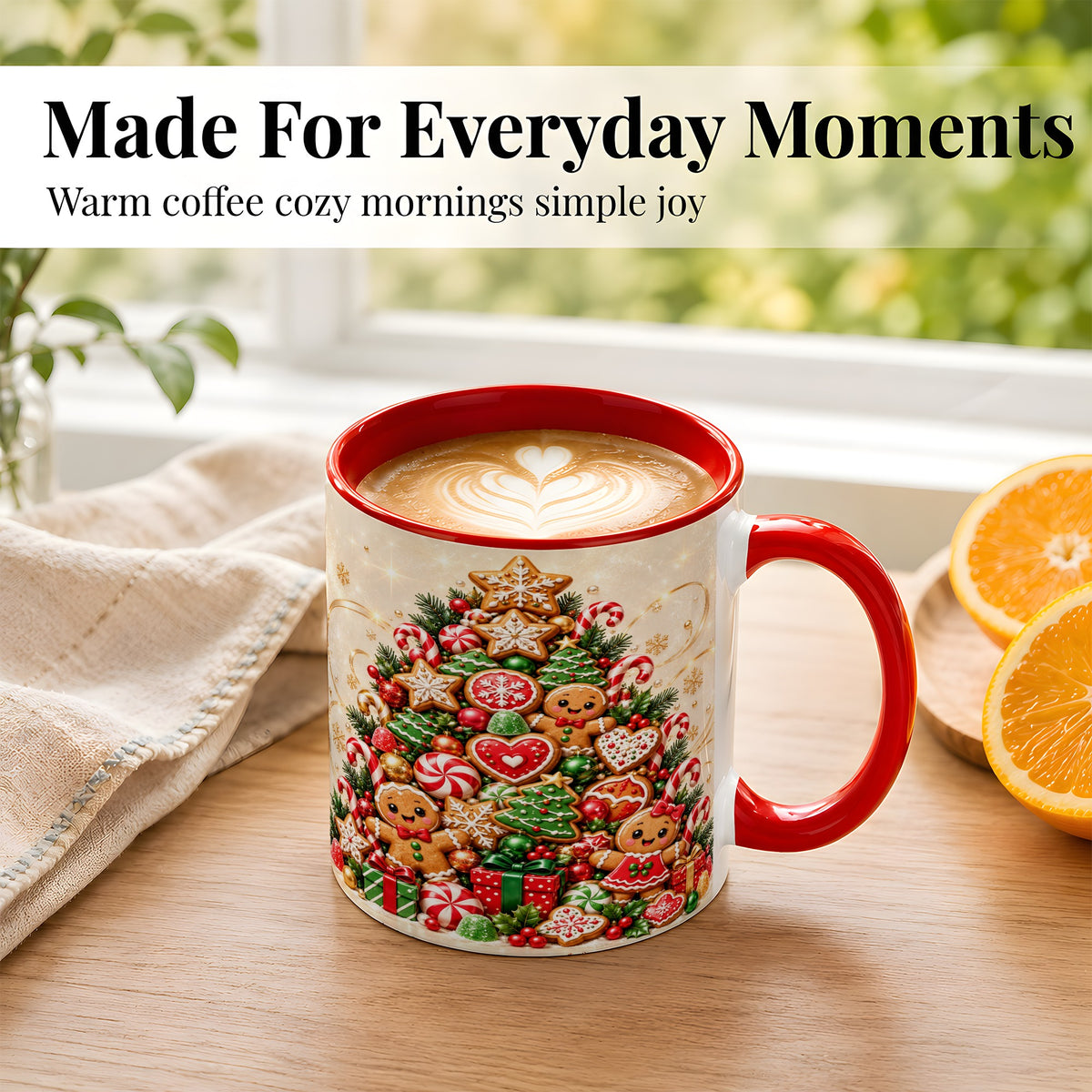 #pl[11oz|Red] Gingerbread Christmas Tree Coffee Mug, Holiday Cookie Mug, Ceramic Cup