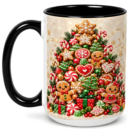 #pl[15oz|Black] Gingerbread Christmas Tree Coffee Mug, Holiday Cookie Mug, Ceramic Cup