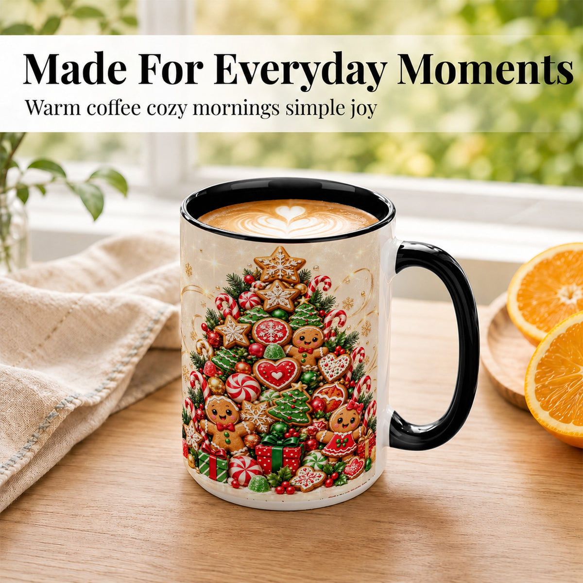 #pl[15oz|Black] Gingerbread Christmas Tree Coffee Mug, Holiday Cookie Mug, Ceramic Cup