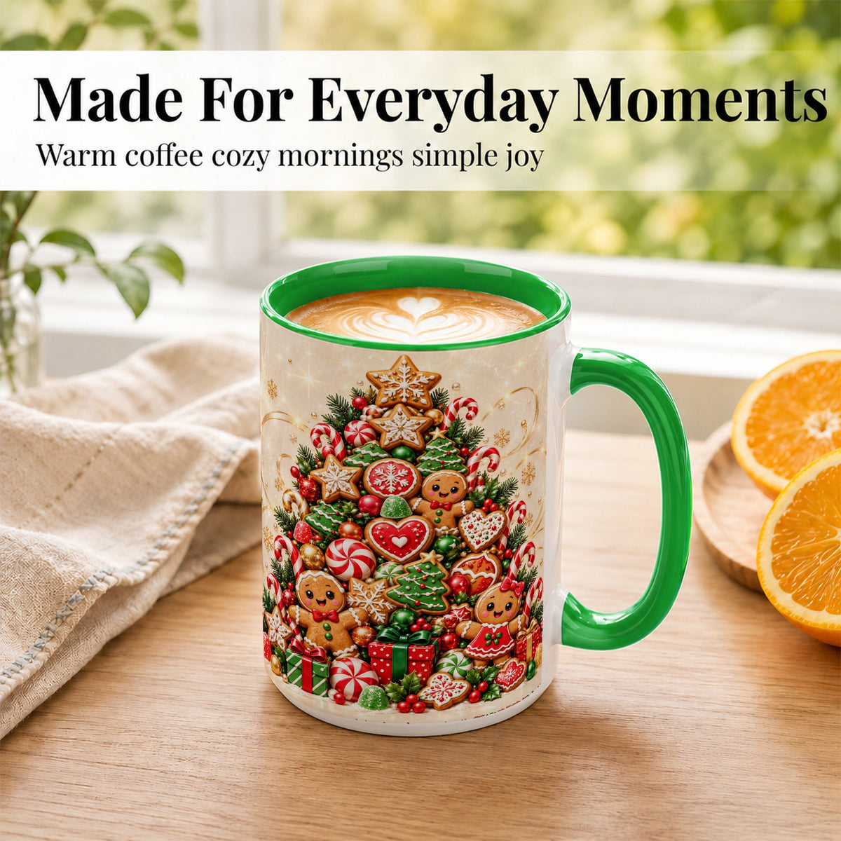 #pl[15oz|Green] Gingerbread Christmas Tree Coffee Mug, Holiday Cookie Mug, Ceramic Cup