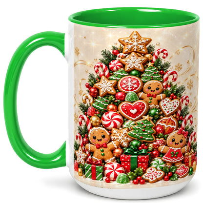 #pl[15oz|Green] Gingerbread Christmas Tree Coffee Mug, Holiday Cookie Mug, Ceramic Cup